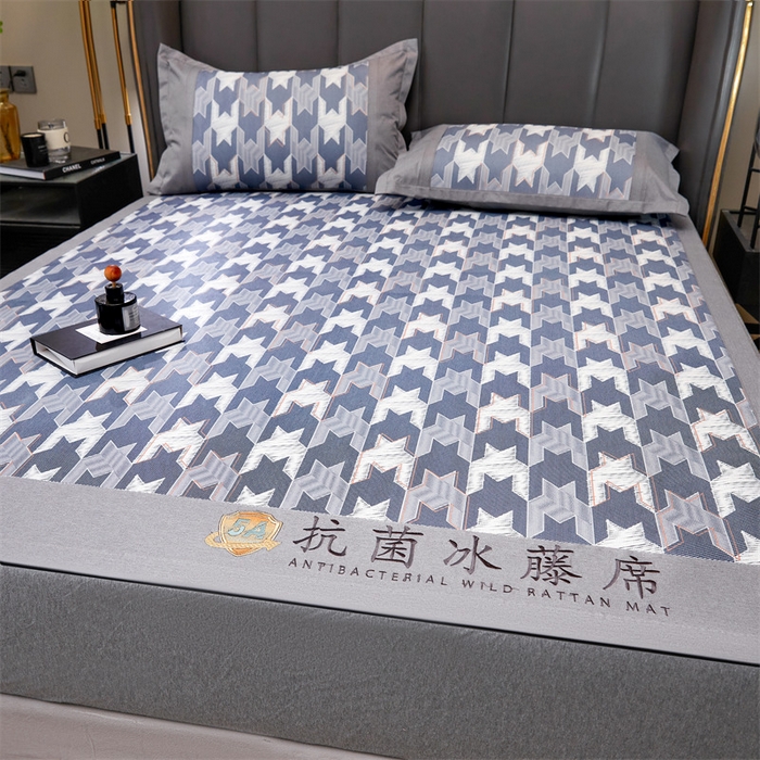 91家纺网 家纺一手货源 找家纺 鑫姿席业 2025新款A类抗菌冰藤席 歌本哈根-蓝