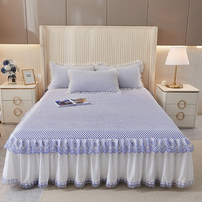 91家纺网 家纺一手货源 找家纺 鑫姿席业 2025新款抗菌3D豆豆凉感凉席蕾丝款 海蓝色