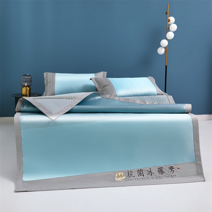 91家纺网 家纺一手货源 找家纺 鑫姿席业 2025新款5A抗菌冰藤席（渐变）床单款系列 宝石蓝