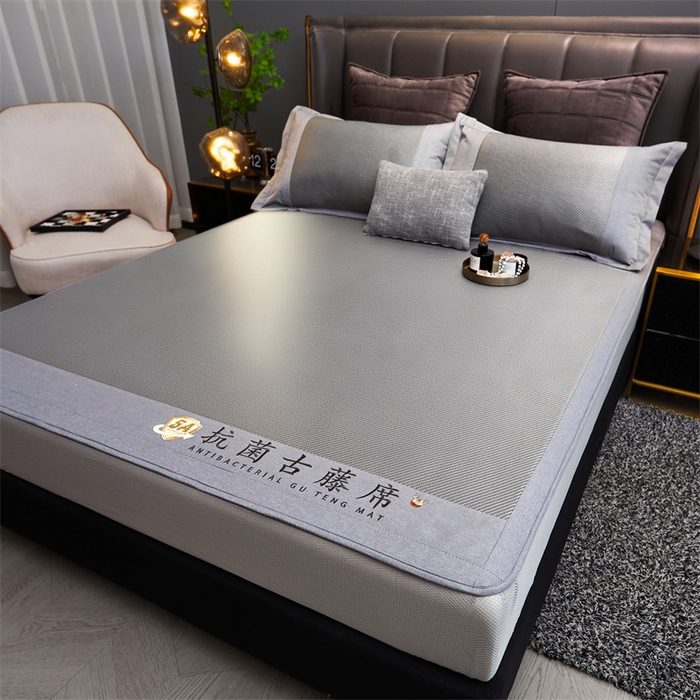 91家纺网 家纺一手货源 找家纺 鑫姿席业 2025新款抗菌古藤席床笠款系列 大象灰(床笠款）