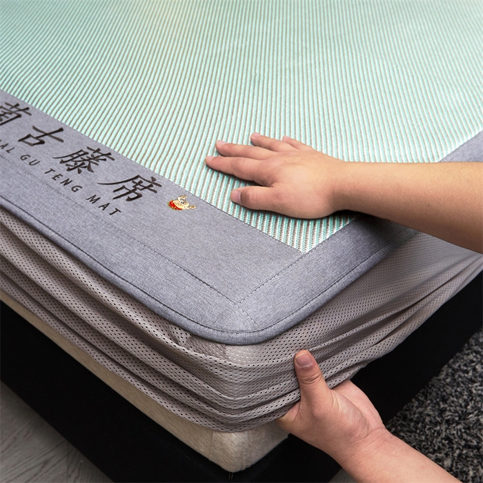 91家纺网 家纺一手货源 找家纺 鑫姿席业 2025新款抗菌古藤席床笠款系列 松柏绿(床笠款）