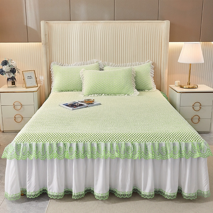 91家纺网 家纺一手货源 找家纺 鑫姿席业 2025新款抗菌3D豆豆凉感凉席蕾丝款 果绿色