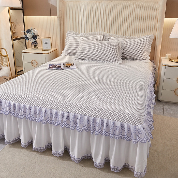 91家纺网 家纺一手货源 找家纺 鑫姿席业 2025新款抗菌3D豆豆凉感凉席蕾丝款 驼色