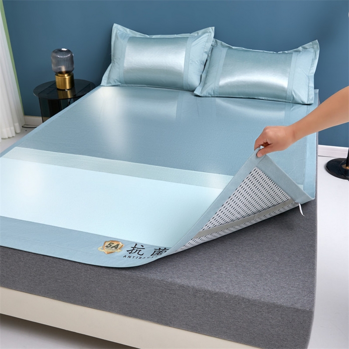 91家纺网 家纺一手货源 找家纺 鑫姿席业 2025新款5A抗菌冰藤席（渐变）床单款系列 倾城蓝