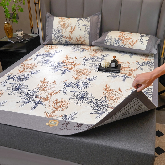 91家纺网 家纺一手货源 找家纺 鑫姿席业 2025新款A类抗菌冰藤席 水墨花