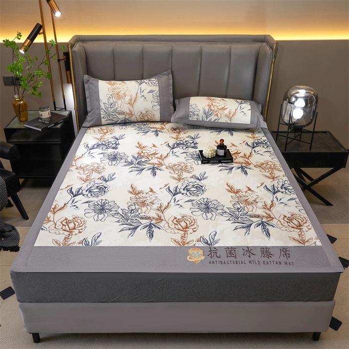 91家纺网 家纺一手货源 找家纺 鑫姿席业 2025新款A类抗菌冰藤席 水墨花