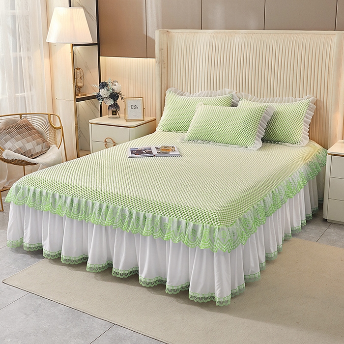 91家纺网 家纺一手货源 找家纺 鑫姿席业 2025新款抗菌3D豆豆凉感凉席蕾丝款 果绿色