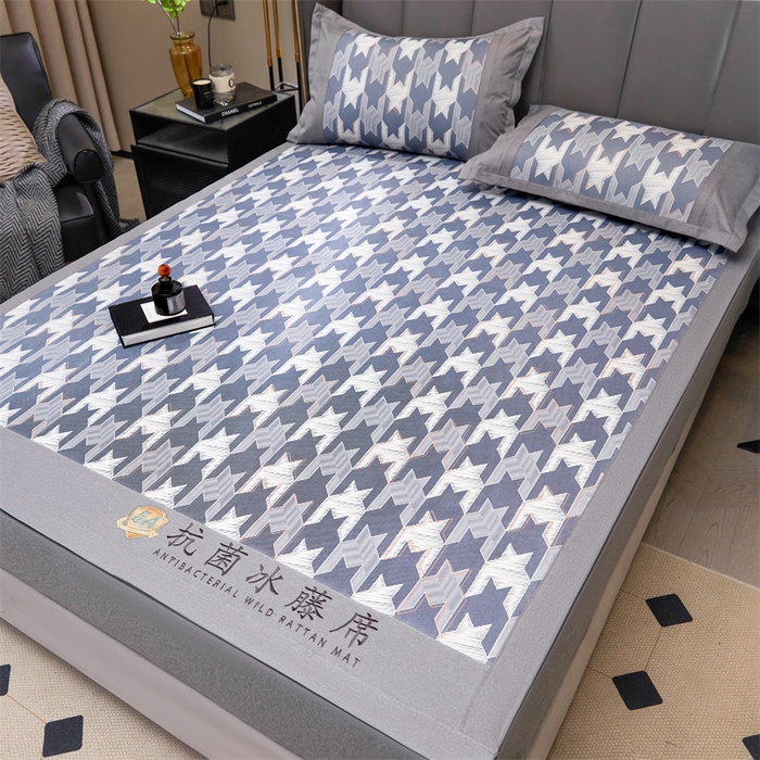 91家纺网 家纺一手货源 找家纺 鑫姿席业 2025新款A类抗菌冰藤席 歌本哈根-蓝