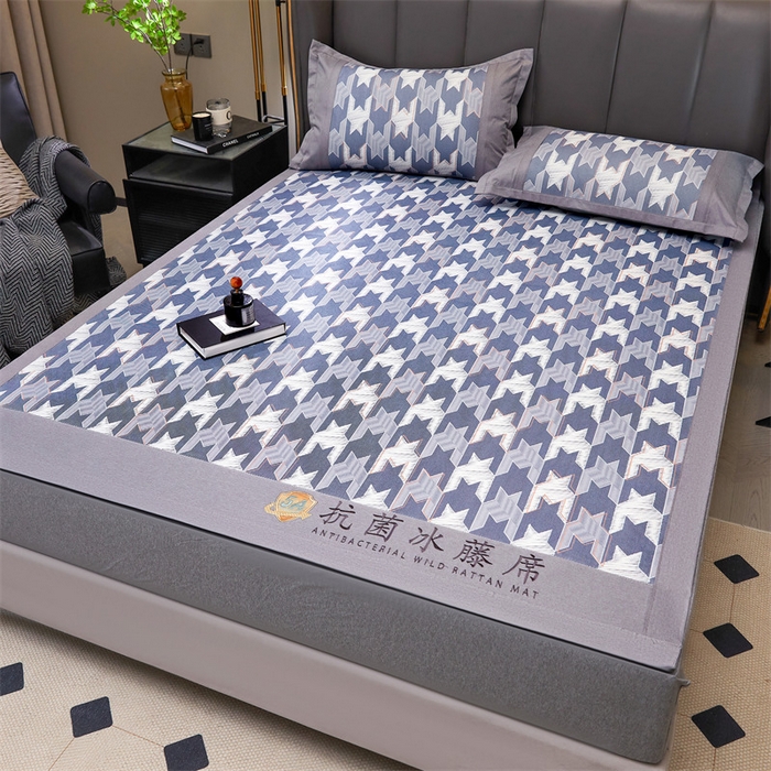 91家纺网 家纺一手货源 找家纺 鑫姿席业 2025新款A类抗菌冰藤席 歌本哈根-蓝