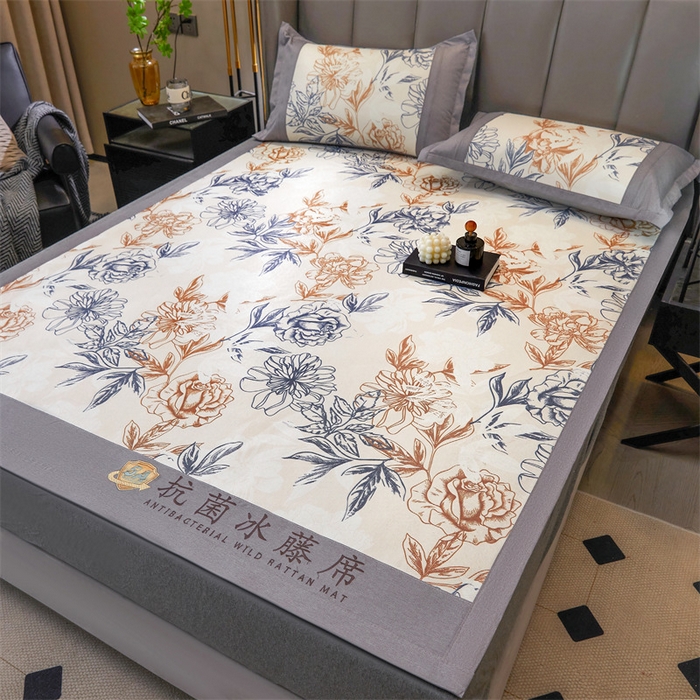 91家纺网 家纺一手货源 找家纺 鑫姿席业 2025新款A类抗菌冰藤席 水墨花