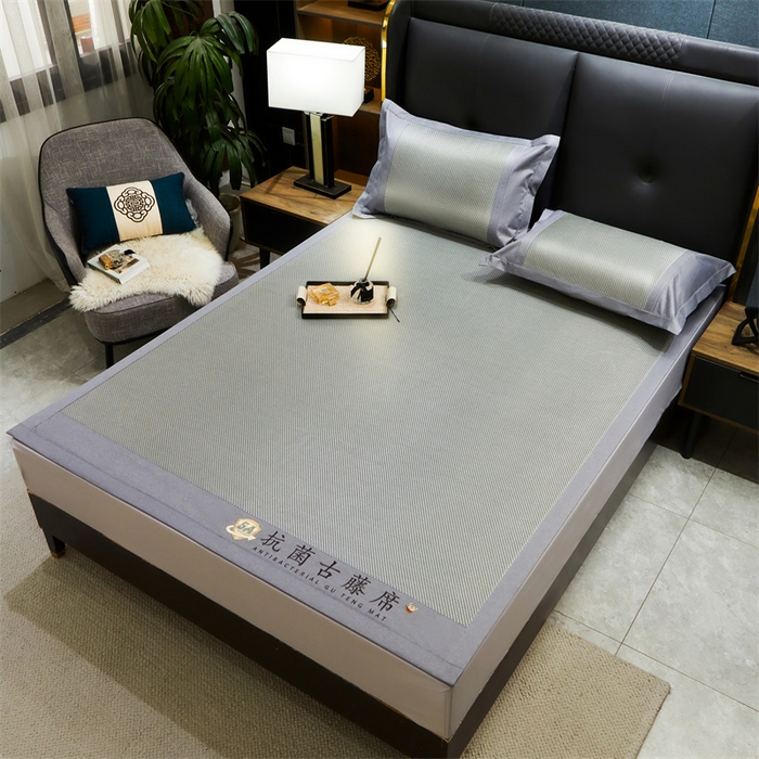 91家纺网 家纺一手货源 找家纺 鑫姿席业 2025新款抗菌古藤席床单款系列 杏仁绿