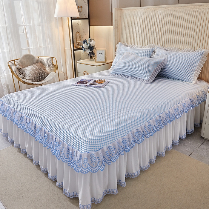 91家纺网 家纺一手货源 找家纺 鑫姿席业 2025新款抗菌3D豆豆凉感凉席蕾丝款 天蓝色