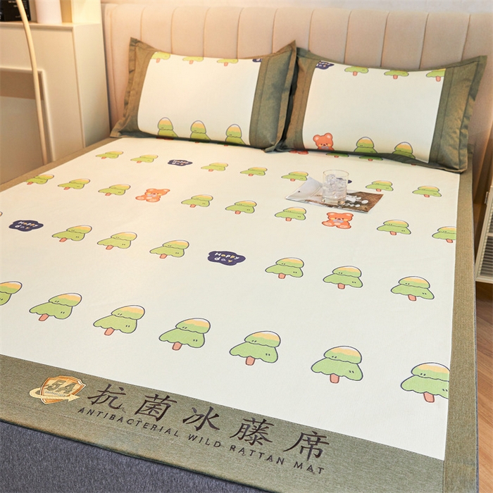 91家纺网 家纺一手货源 找家纺 鑫姿席业 2025新款A类抗菌冰藤席 小树乐园-1