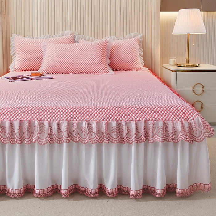 91家纺网 家纺一手货源 找家纺 鑫姿席业 2025新款抗菌3D豆豆凉感凉席蕾丝款 粉色