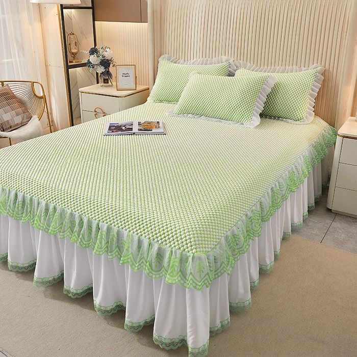 91家纺网 家纺一手货源 找家纺 鑫姿席业 2025新款抗菌3D豆豆凉感凉席蕾丝款 果绿色