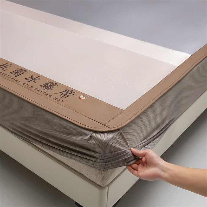 91家纺网 家纺一手货源 找家纺 鑫姿席业 2025新款5A抗菌冰藤席（渐变）床笠款系列 秋香驼