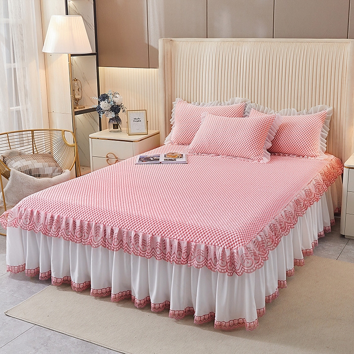 91家纺网 家纺一手货源 找家纺 鑫姿席业 2025新款抗菌3D豆豆凉感凉席蕾丝款 粉色