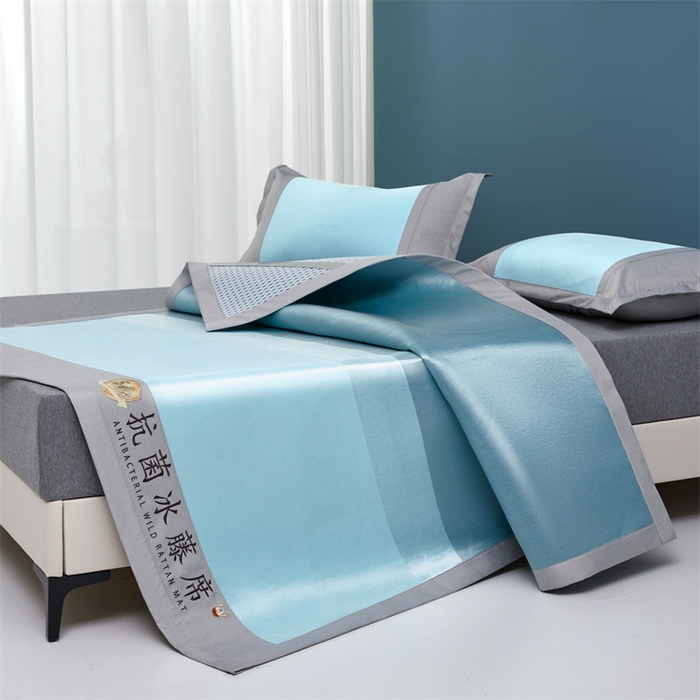 91家纺网 家纺一手货源 找家纺 鑫姿席业 2025新款5A抗菌冰藤席（渐变）床单款系列 宝石蓝