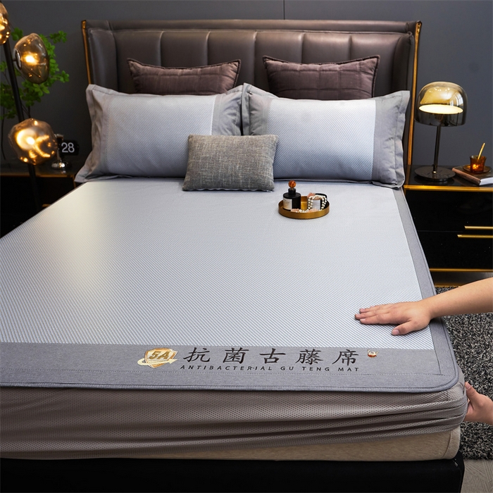 91家纺网 家纺一手货源 找家纺 鑫姿席业 2025新款抗菌古藤席床笠款系列 蓝灰(床笠款）