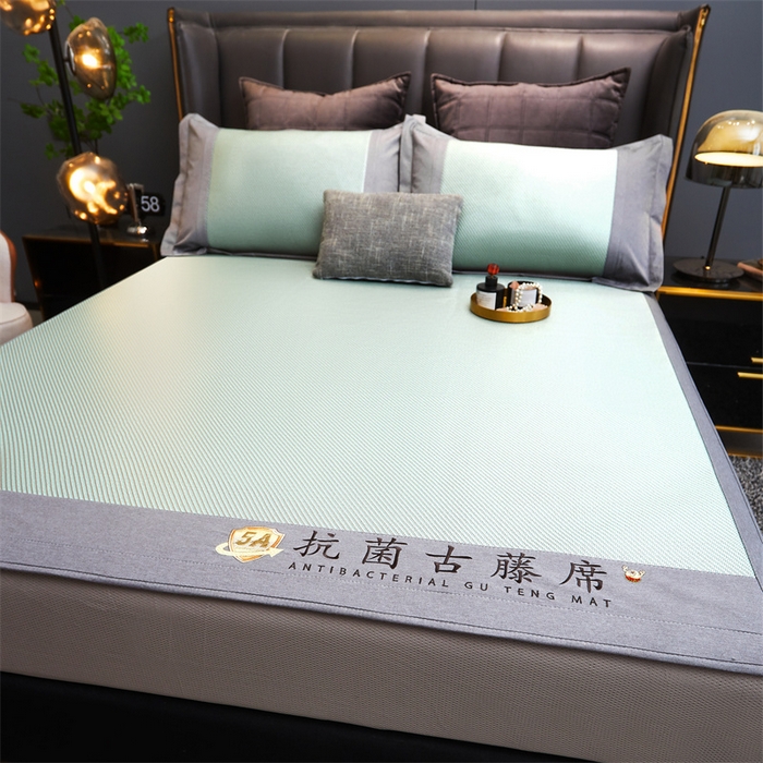 91家纺网 家纺一手货源 找家纺 鑫姿席业 2025新款抗菌古藤席床笠款系列 松柏绿(床笠款）