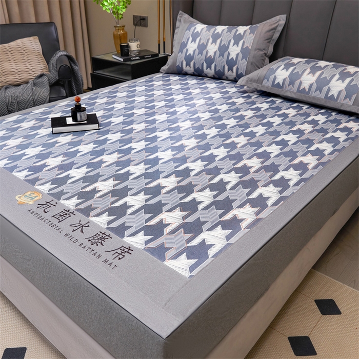 91家纺网 家纺一手货源 找家纺 鑫姿席业 2025新款A类抗菌冰藤席 歌本哈根-蓝