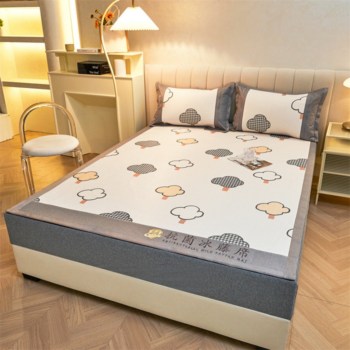 91家纺网 家纺一手货源 找家纺 鑫姿席业 2025新款A类抗菌冰藤席 千鸟格树