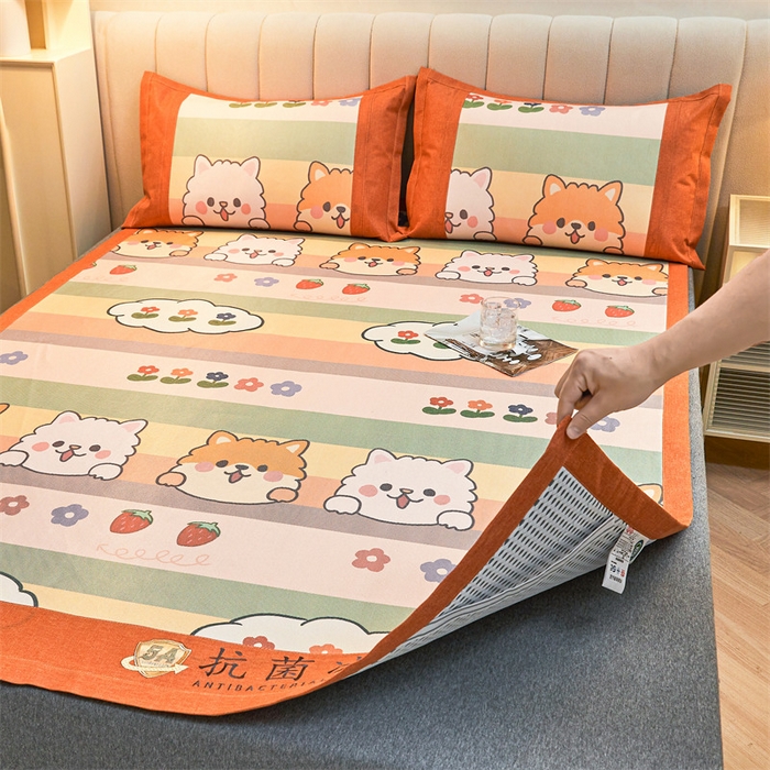 91家纺网 家纺一手货源 找家纺 鑫姿席业 2025新款A类抗菌冰藤席 柯基与花