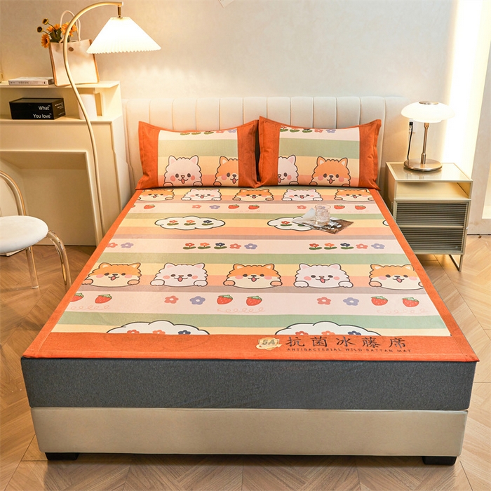 91家纺网 家纺一手货源 找家纺 鑫姿席业 2025新款A类抗菌冰藤席 柯基与花