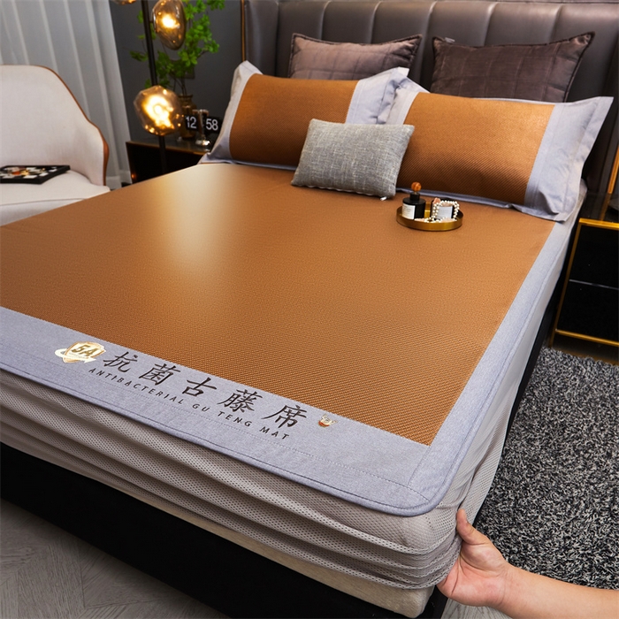 91家纺网 家纺一手货源 找家纺 鑫姿席业 2025新款抗菌古藤席床笠款系列 古韵咖(床笠款）