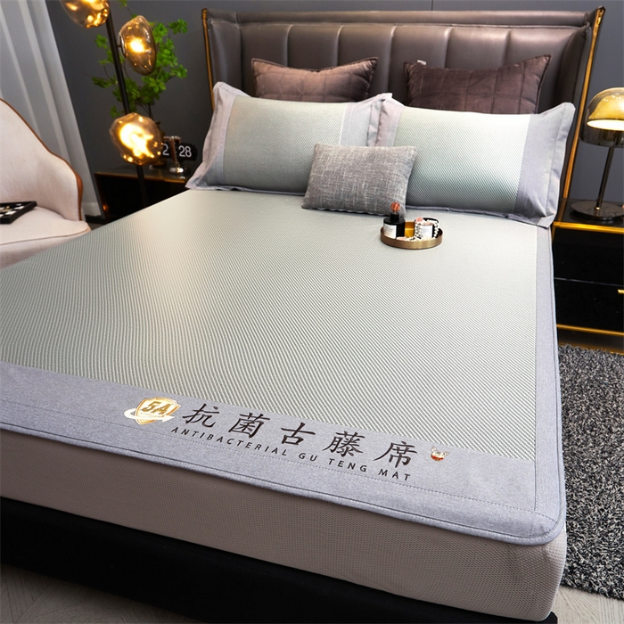 91家纺网 家纺一手货源 找家纺 鑫姿席业 2025新款抗菌古藤席床笠款系列 杏仁绿(床笠款）