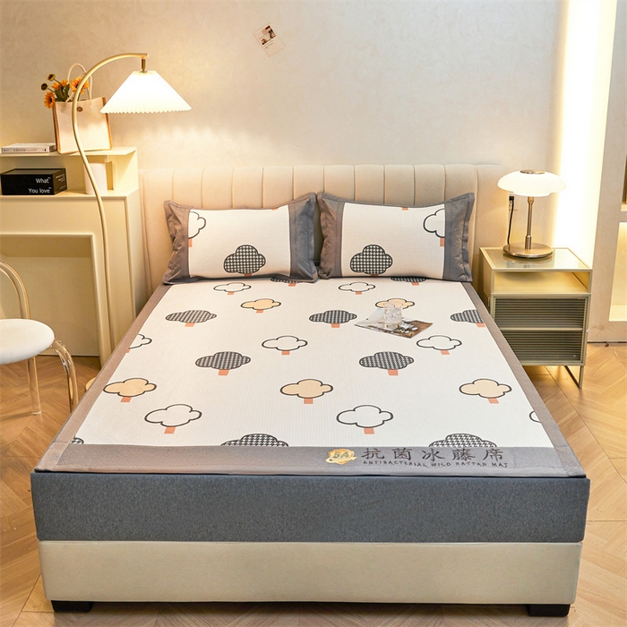 91家纺网 家纺一手货源 找家纺 鑫姿席业 2025新款A类抗菌冰藤席 千鸟格树