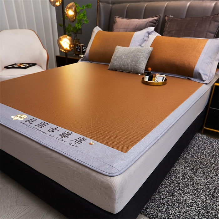 91家纺网 家纺一手货源 找家纺 鑫姿席业 2025新款抗菌古藤席床笠款系列 古韵咖(床笠款）