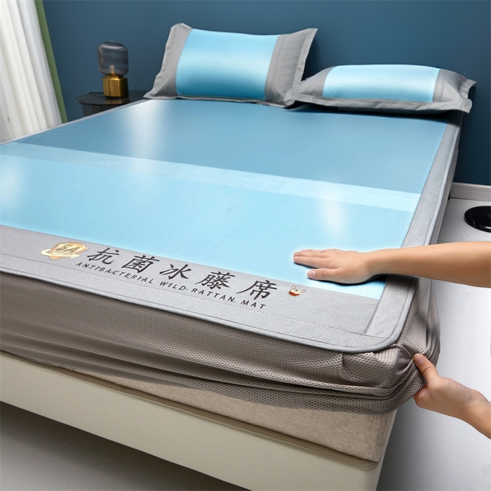 91家纺网 家纺一手货源 找家纺 鑫姿席业 2025新款5A抗菌冰藤席（渐变）床笠款系列 宝石蓝