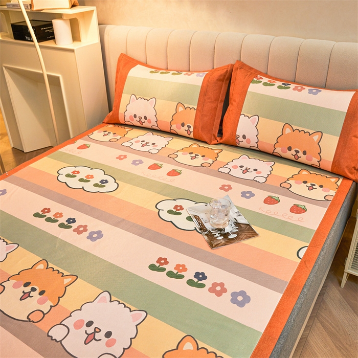 91家纺网 家纺一手货源 找家纺 鑫姿席业 2025新款A类抗菌冰藤席 柯基与花