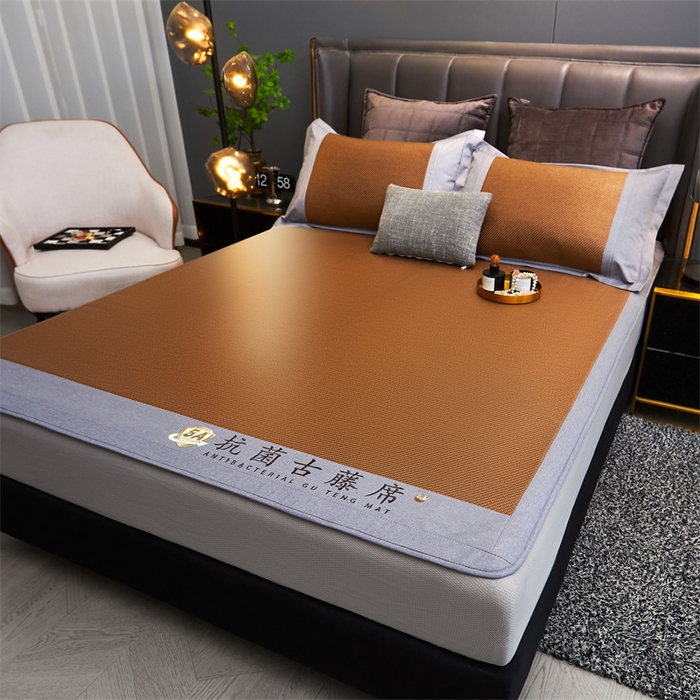 91家纺网 家纺一手货源 找家纺 鑫姿席业 2025新款抗菌古藤席床笠款系列 古韵咖(床笠款）