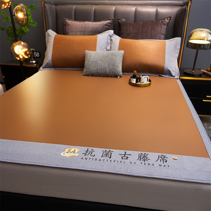 91家纺网 家纺一手货源 找家纺 鑫姿席业 2025新款抗菌古藤席床笠款系列 古韵咖(床笠款）