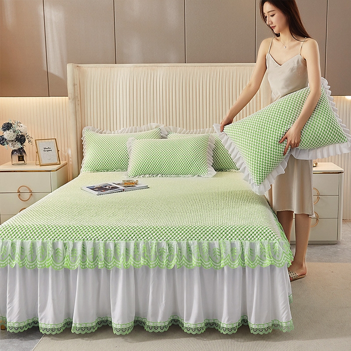 91家纺网 家纺一手货源 找家纺 鑫姿席业 2025新款抗菌3D豆豆凉感凉席蕾丝款 果绿色