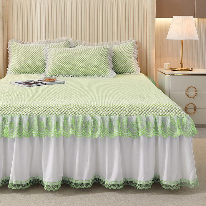 91家纺网 家纺一手货源 找家纺 鑫姿席业 2025新款抗菌3D豆豆凉感凉席蕾丝款 果绿色