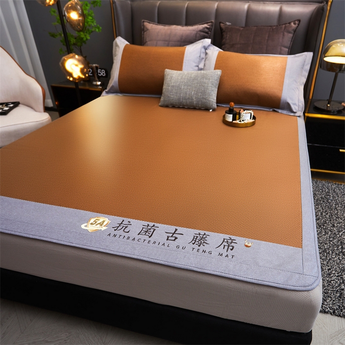 91家纺网 家纺一手货源 找家纺 鑫姿席业 2025新款抗菌古藤席床笠款系列 古韵咖(床笠款）