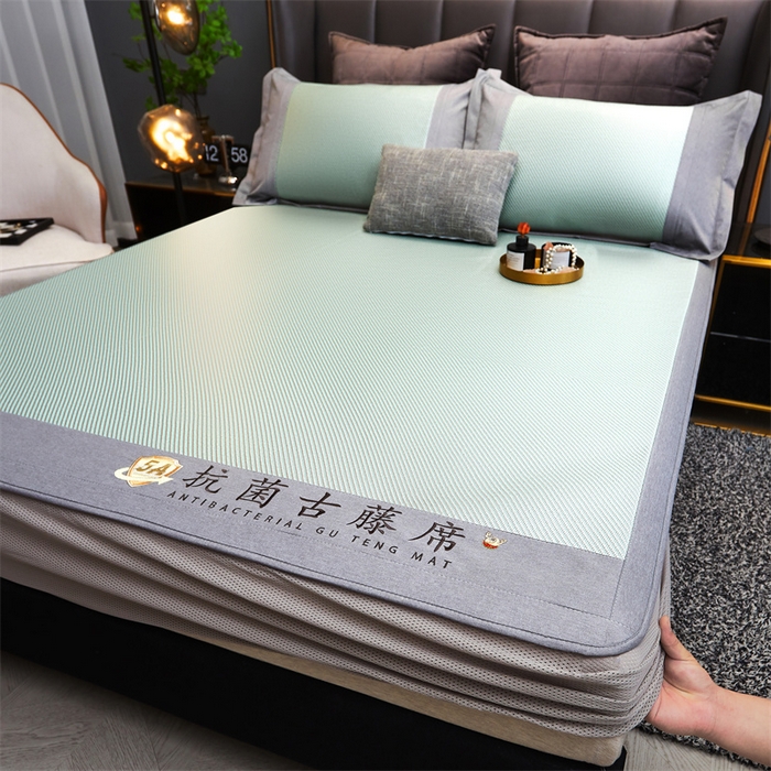 91家纺网 家纺一手货源 找家纺 鑫姿席业 2025新款抗菌古藤席床笠款系列 松柏绿(床笠款）