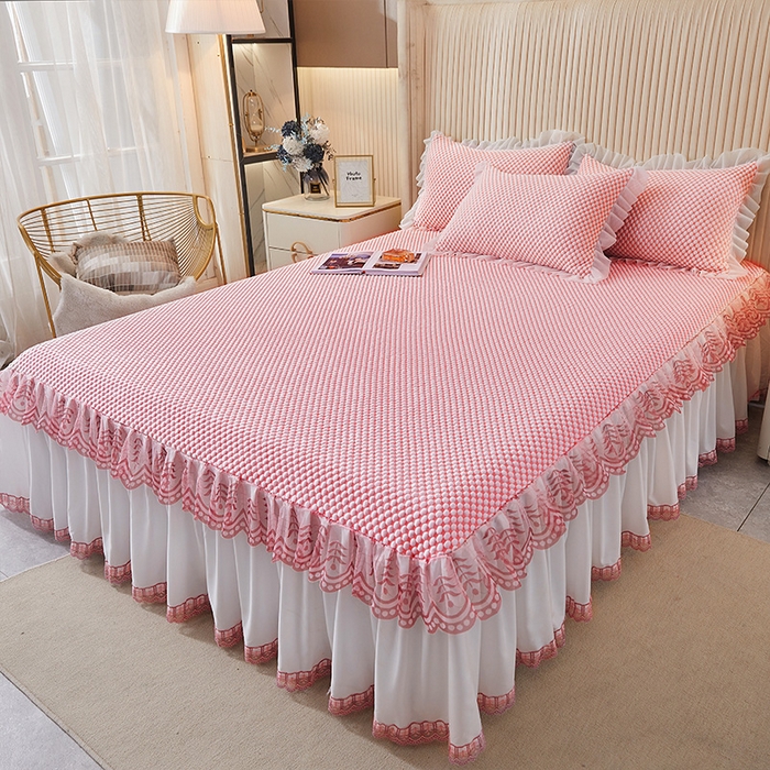 91家纺网 家纺一手货源 找家纺 鑫姿席业 2025新款抗菌3D豆豆凉感凉席蕾丝款 粉色