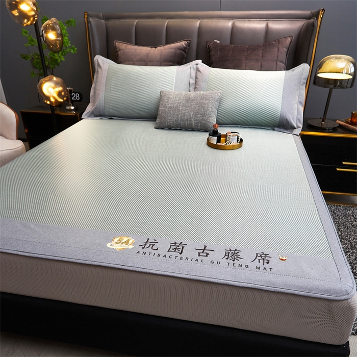 91家纺网 家纺一手货源 找家纺 鑫姿席业 2025新款抗菌古藤席床笠款系列 杏仁绿(床笠款）