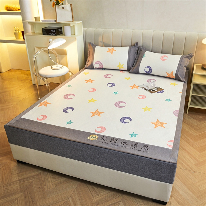 91家纺网 家纺一手货源 找家纺 鑫姿席业 2025新款A类抗菌冰藤席 星星的眼睛-1