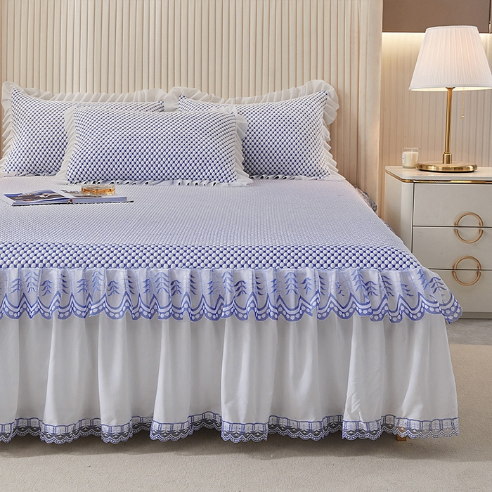 91家纺网 家纺一手货源 找家纺 鑫姿席业 2025新款抗菌3D豆豆凉感凉席蕾丝款 海蓝色