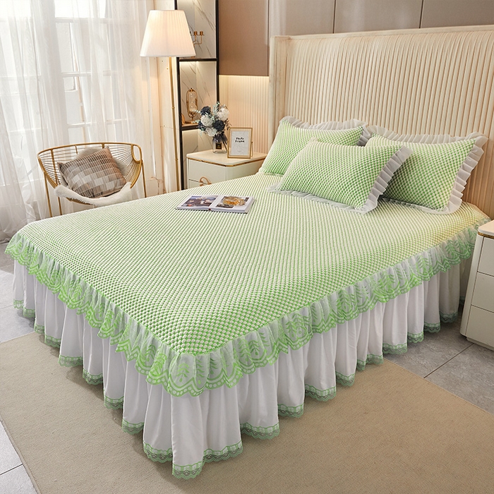 91家纺网 家纺一手货源 找家纺 鑫姿席业 2025新款抗菌3D豆豆凉感凉席蕾丝款 果绿色