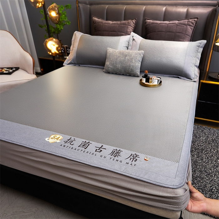 91家纺网 家纺一手货源 找家纺 鑫姿席业 2025新款抗菌古藤席床笠款系列 大象灰(床笠款）