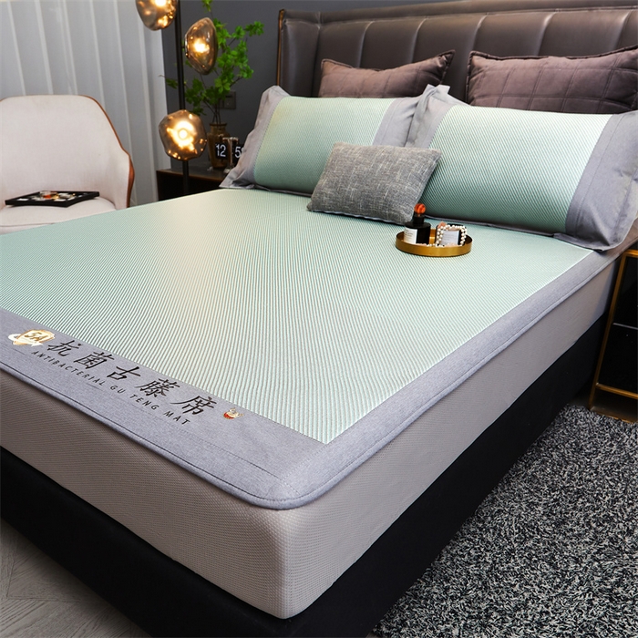 91家纺网 家纺一手货源 找家纺 鑫姿席业 2025新款抗菌古藤席床笠款系列 松柏绿(床笠款）