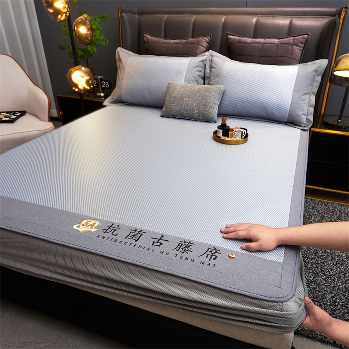 91家纺网 家纺一手货源 找家纺 鑫姿席业 2025新款抗菌古藤席床笠款系列 蓝灰(床笠款）