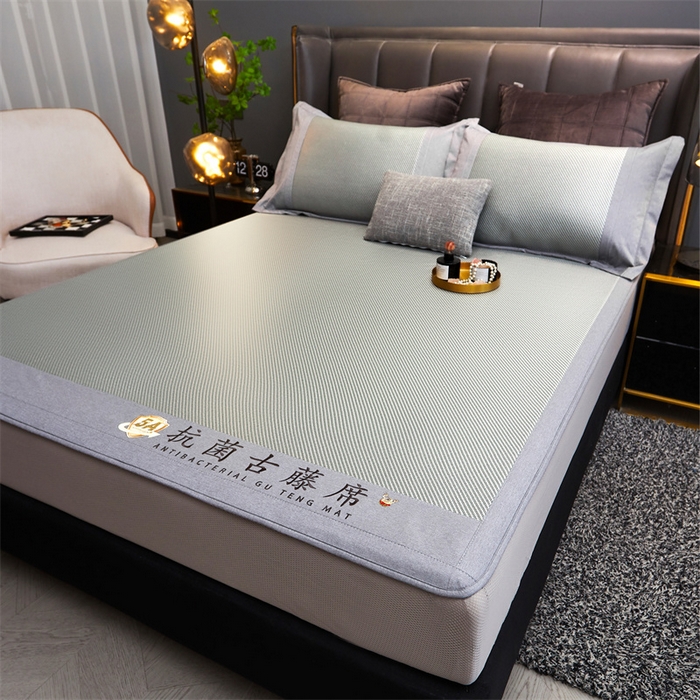 91家纺网 家纺一手货源 找家纺 鑫姿席业 2025新款抗菌古藤席床笠款系列 杏仁绿(床笠款）