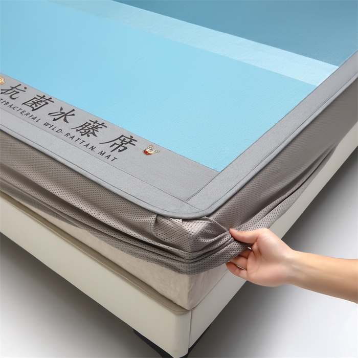 91家纺网 家纺一手货源 找家纺 鑫姿席业 2025新款5A抗菌冰藤席（渐变）床笠款系列 宝石蓝